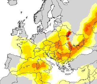 Verspreiding van radioactief mateiaal berekend via model NPK-PUFF